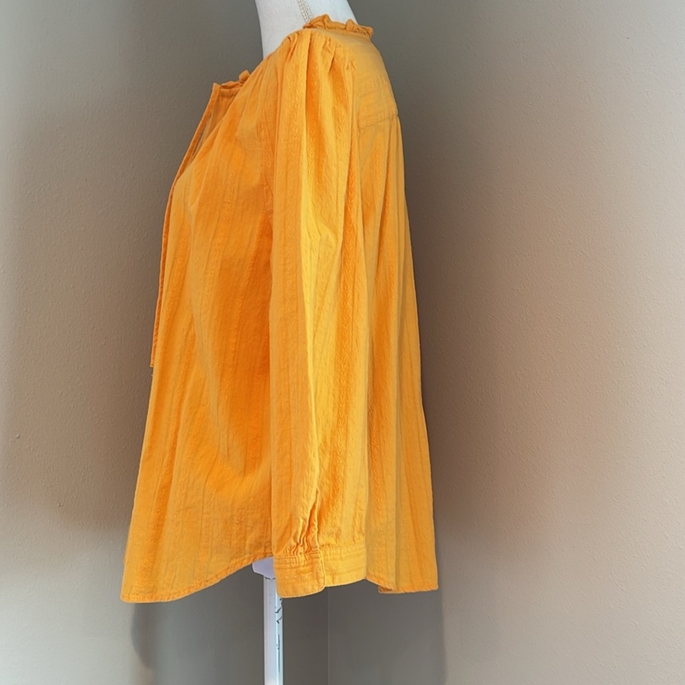 LOFT | Striped Ruffle Tie Neck Blouse | Honey Yellow | X-Large - Picture 4 of 8